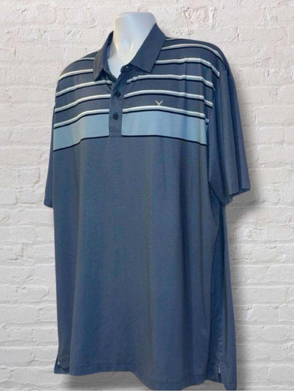 Callaway Opti-Dri Men’s Golf Polo Shirt Size L Navy Blue Hex Print Short Sleeve